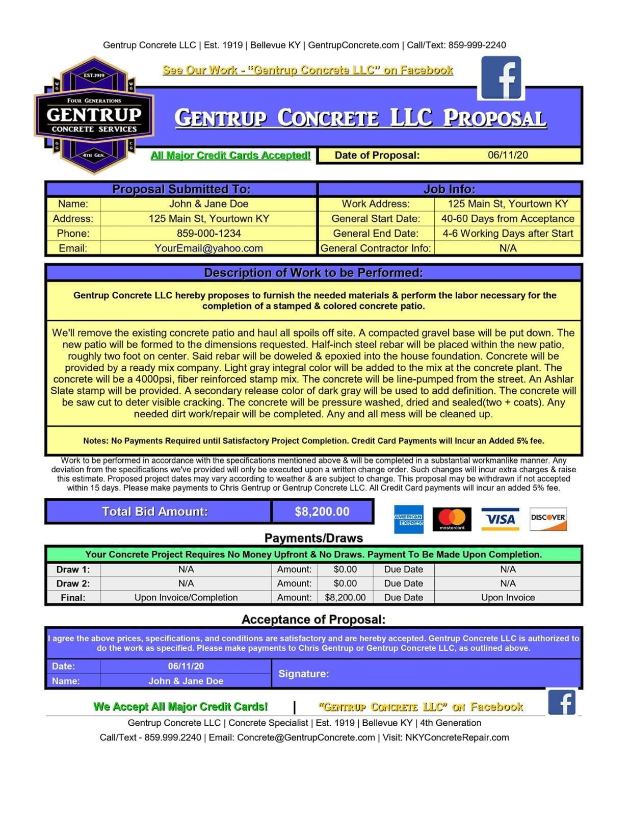Gentrup Concrete Bids & Invoices
